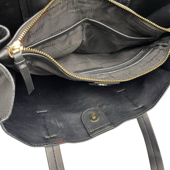 Calvin Klein Anya Signature Chain Black Faux Leather Purse Tote Shoulder Bag OS - Picture 9 of 14